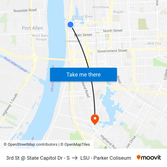 3rd St @ State Capitol Dr - S to LSU - Parker Coliseum map