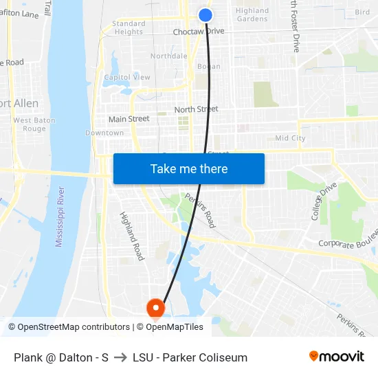 Plank @ Dalton - S to LSU - Parker Coliseum map