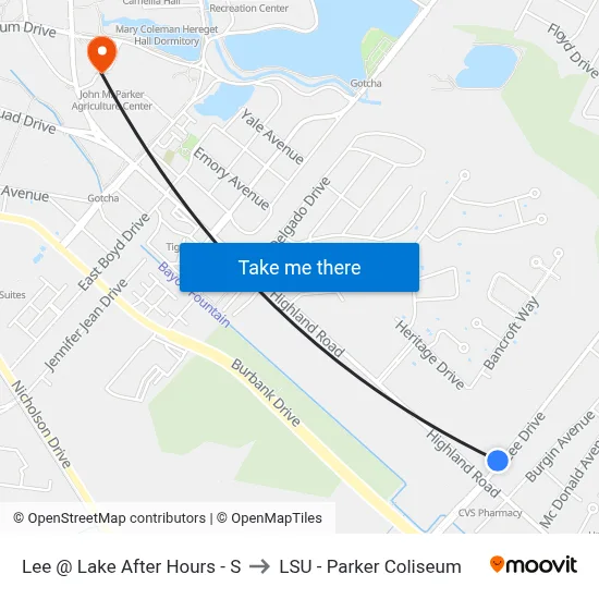 Lee @ Lake After Hours - S to LSU - Parker Coliseum map