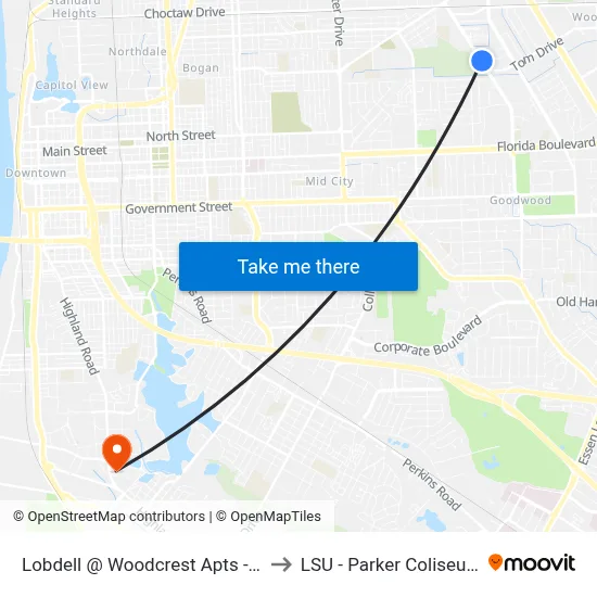 Lobdell @ Woodcrest Apts - N to LSU - Parker Coliseum map