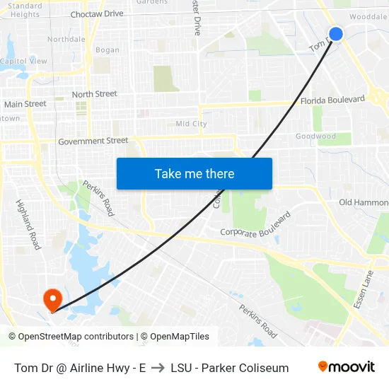 Tom Dr @ Airline Hwy - E to LSU - Parker Coliseum map