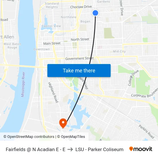 Fairfields @ N Acadian E - E to LSU - Parker Coliseum map