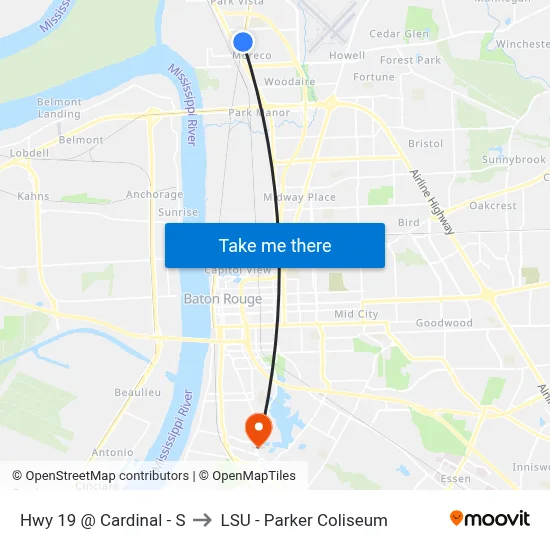 Hwy 19 @ Cardinal - S to LSU - Parker Coliseum map