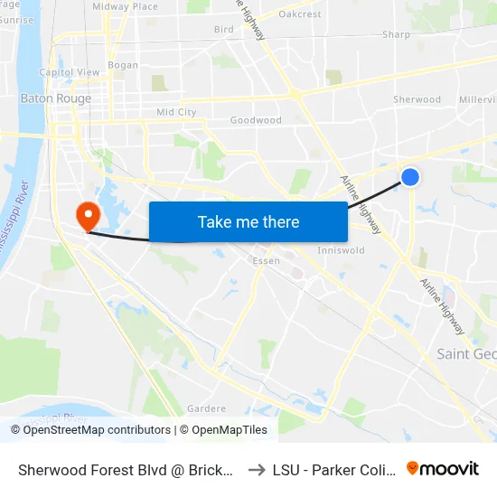Sherwood Forest Blvd @ Bricksome - N to LSU - Parker Coliseum map