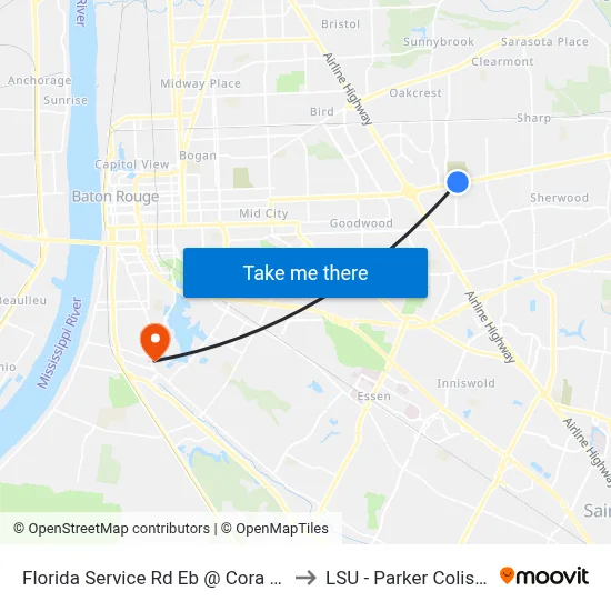 Florida Service Rd Eb @ Cora Dr - W to LSU - Parker Coliseum map