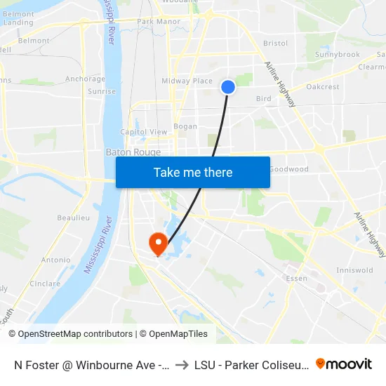 N Foster @ Winbourne Ave - S to LSU - Parker Coliseum map