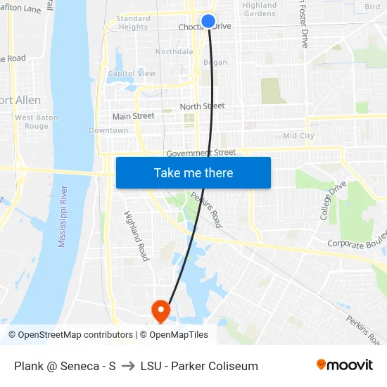 Plank @ Seneca - S to LSU - Parker Coliseum map
