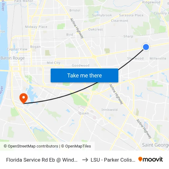 Florida Service Rd Eb @ Windsor - W to LSU - Parker Coliseum map