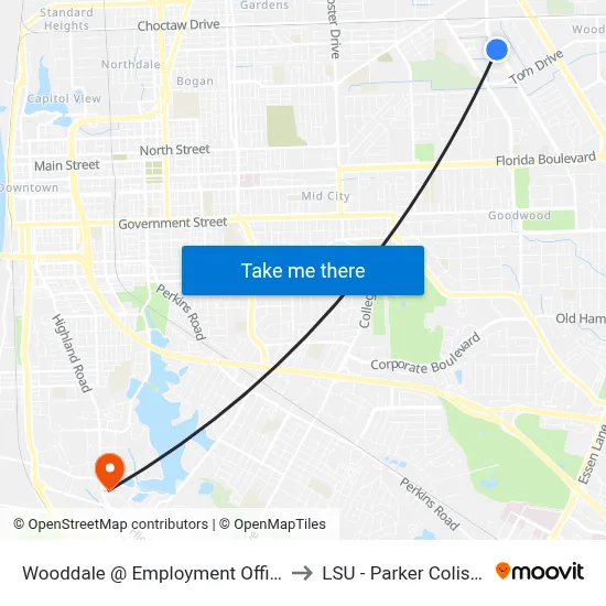 Wooddale @ Employment Office - S to LSU - Parker Coliseum map
