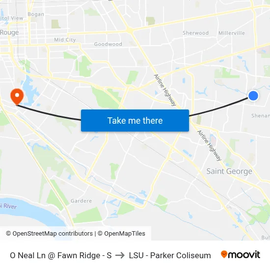 O Neal Ln @ Fawn Ridge - S to LSU - Parker Coliseum map
