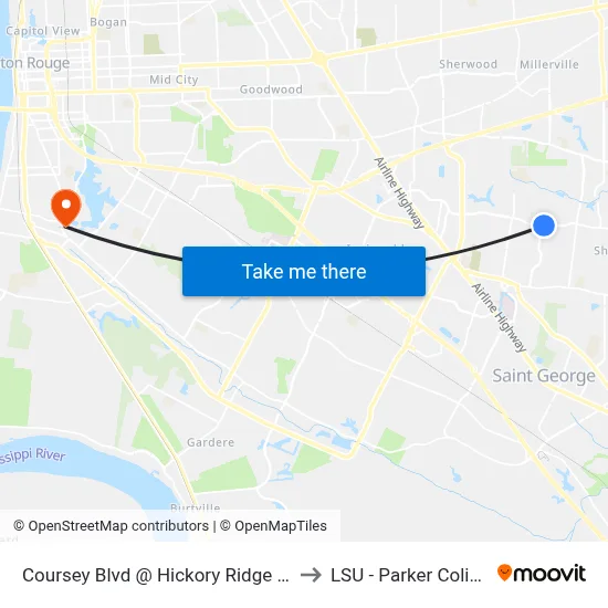 Coursey Blvd @ Hickory Ridge Blvd - E to LSU - Parker Coliseum map