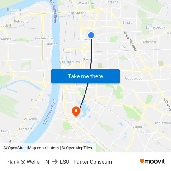 Plank @ Weller - N to LSU - Parker Coliseum map