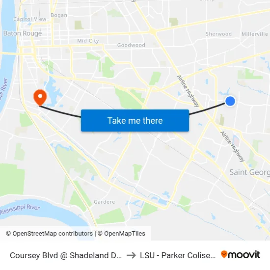 Coursey Blvd @ Shadeland Dr - E to LSU - Parker Coliseum map