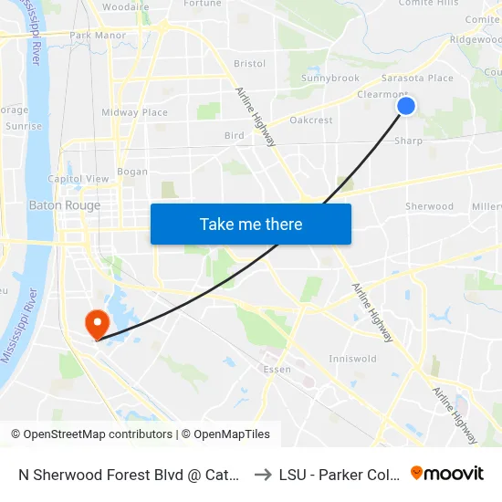 N Sherwood Forest Blvd @ Catalina Ave - to LSU - Parker Coliseum map