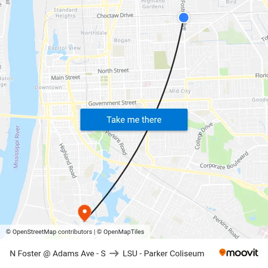 N Foster @ Adams Ave - S to LSU - Parker Coliseum map