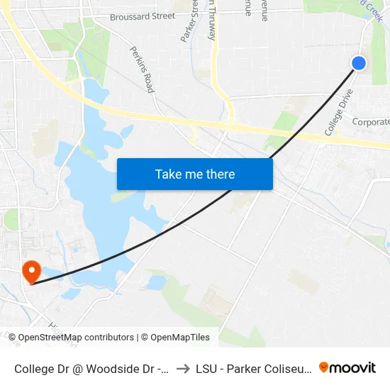 College Dr @ Woodside Dr - N to LSU - Parker Coliseum map