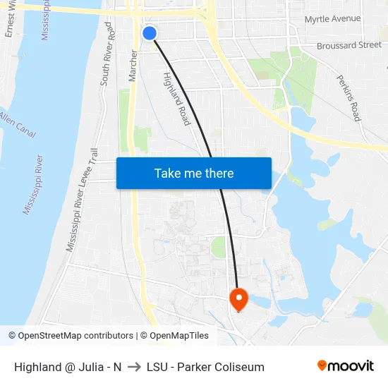 Highland @ Julia - N to LSU - Parker Coliseum map