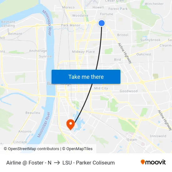 Airline @ Foster - N to LSU - Parker Coliseum map