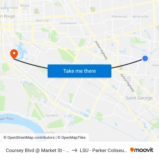 Coursey Blvd @ Market St - W to LSU - Parker Coliseum map