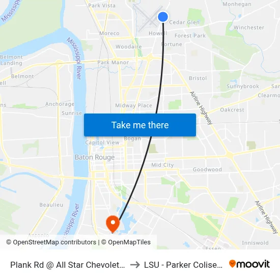 Plank Rd @ All Star Chevolet - N to LSU - Parker Coliseum map