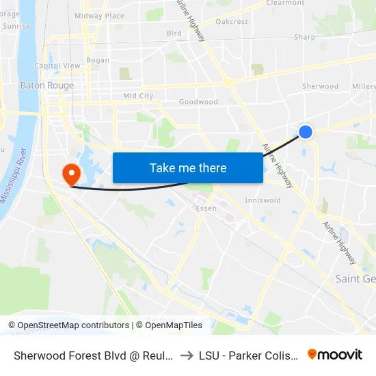 Sherwood Forest Blvd @ Reulet - N to LSU - Parker Coliseum map