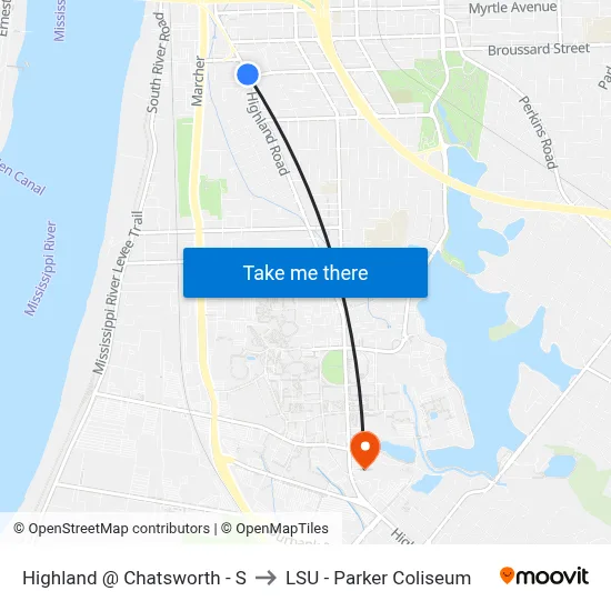 Highland @ Chatsworth - S to LSU - Parker Coliseum map