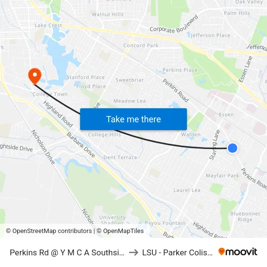 Perkins Rd @ Y M C A Southside - E to LSU - Parker Coliseum map