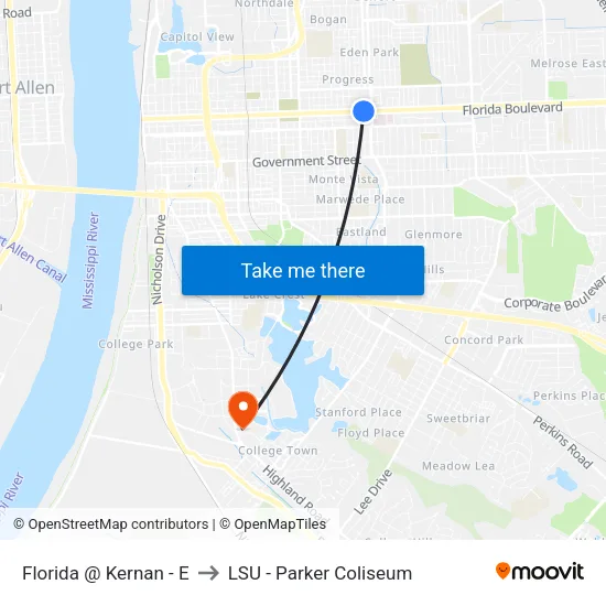 Florida @ Kernan - E to LSU - Parker Coliseum map