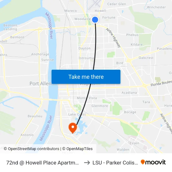 72nd @ Howell Place Apartments - E to LSU - Parker Coliseum map