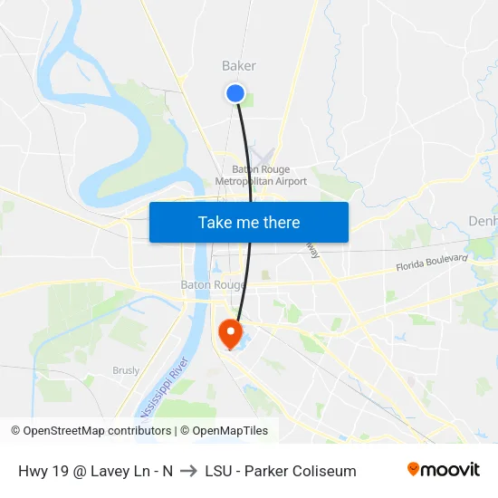 Hwy 19 @ Lavey Ln - N to LSU - Parker Coliseum map