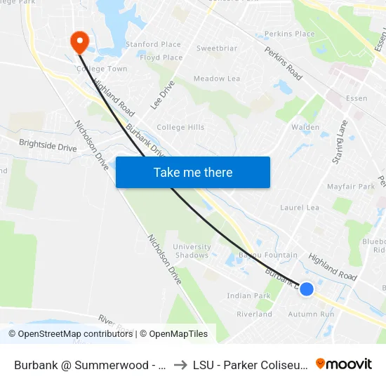 Burbank @ Summerwood - W to LSU - Parker Coliseum map