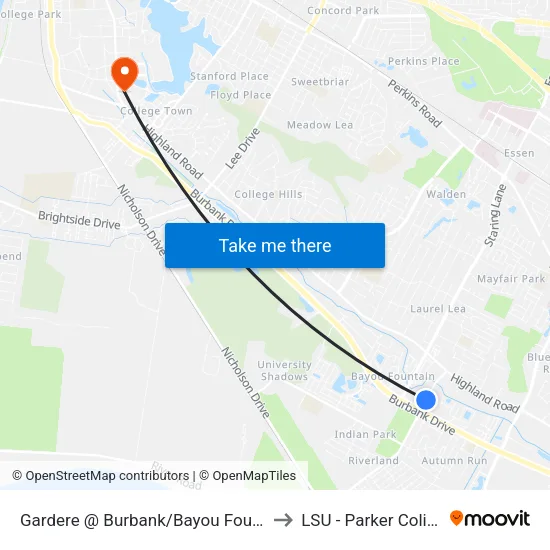 Gardere @ Burbank/Bayou Fountain - S to LSU - Parker Coliseum map