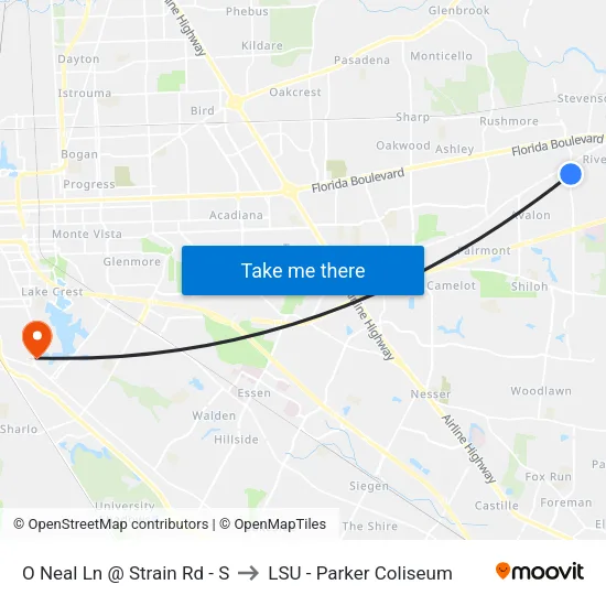 O Neal Ln @ Strain Rd - S to LSU - Parker Coliseum map