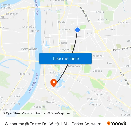 Winbourne @ Foster Dr - W to LSU - Parker Coliseum map