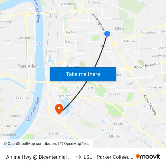 Airline Hwy @ Bicentennial - S to LSU - Parker Coliseum map