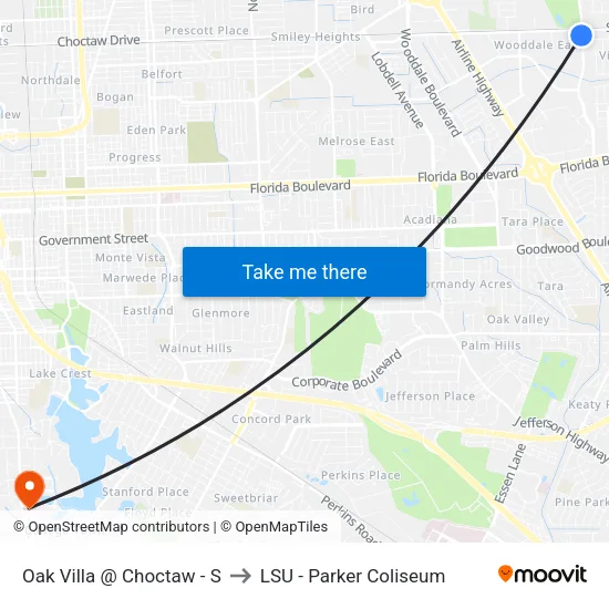 Oak Villa @ Choctaw - S to LSU - Parker Coliseum map