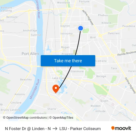 N Foster Dr @ Linden - N to LSU - Parker Coliseum map