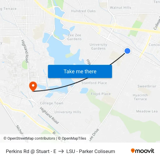 Perkins Rd @ Stuart - E to LSU - Parker Coliseum map