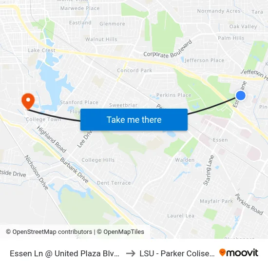Essen Ln @ United Plaza Blvd - N to LSU - Parker Coliseum map