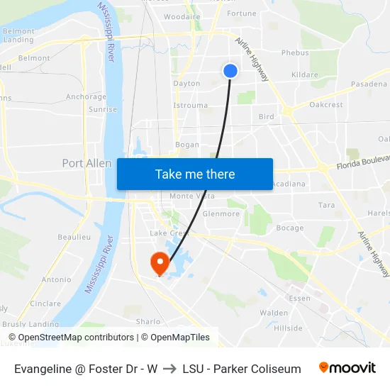 Evangeline @ Foster Dr - W to LSU - Parker Coliseum map