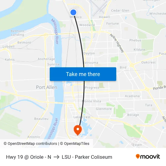 Hwy 19 @ Oriole - N to LSU - Parker Coliseum map