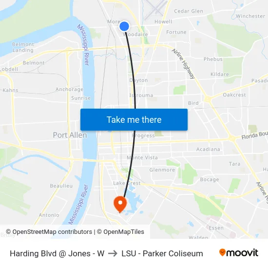 Harding Blvd @ Jones - W to LSU - Parker Coliseum map