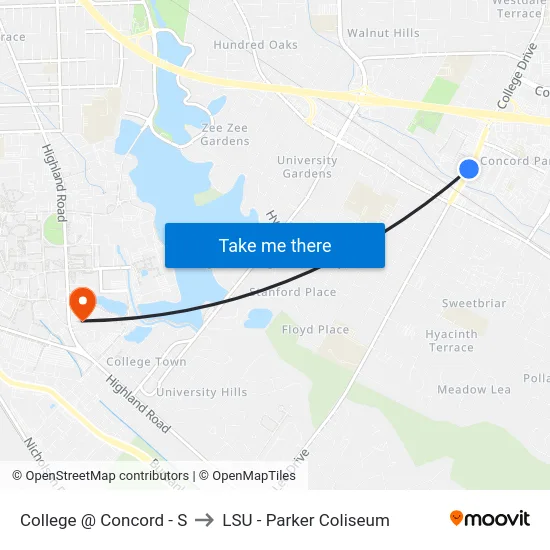 College @ Concord - S to LSU - Parker Coliseum map