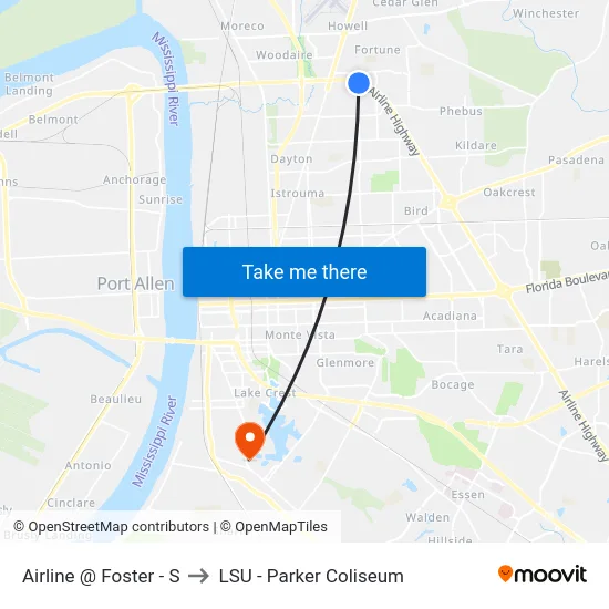 Airline @ Foster - S to LSU - Parker Coliseum map