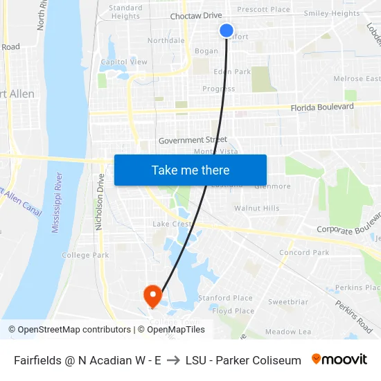 Fairfields @ N Acadian W - E to LSU - Parker Coliseum map