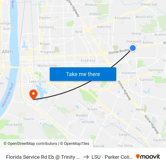 Florida Service Rd Eb @ Trinity Lutheran to LSU - Parker Coliseum map