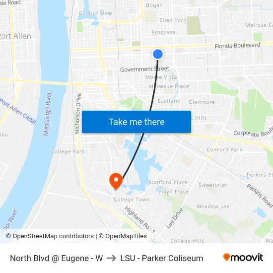 North Blvd @ Eugene - W to LSU - Parker Coliseum map