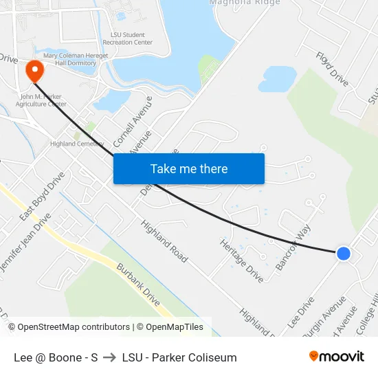 Lee @ Boone - S to LSU - Parker Coliseum map
