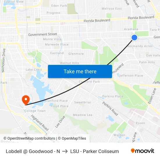 Lobdell @ Goodwood - N to LSU - Parker Coliseum map
