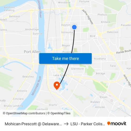 Mohican-Prescott @ Delaware St - W to LSU - Parker Coliseum map